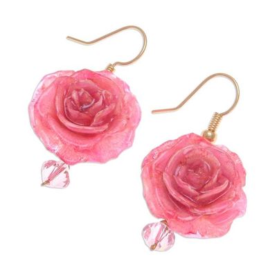 Alternate image for Natural Flower Dangle Earrings Timeless Pink