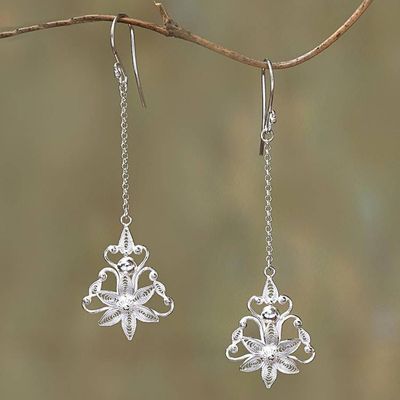 Primary image for Floral Sterling Silver Filigree Dangle Earrings from Java Flower Rain