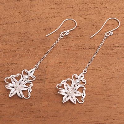 Alternate image for Floral Sterling Silver Filigree Dangle Earrings from Java Flower Rain
