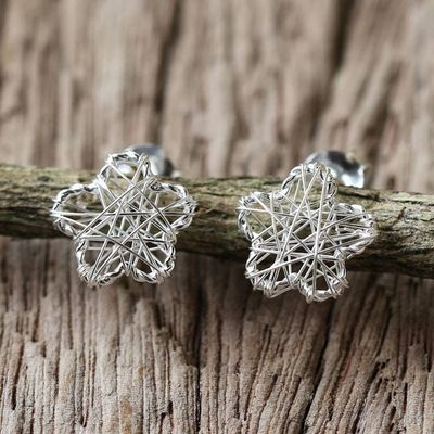 Alternate image for Sterling Silver Flower Stud Earrings Crafted in Thailand Flower Wrap