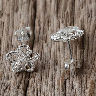 Alternate image for Sterling Silver Flower Stud Earrings Crafted in Thailand Flower Wrap