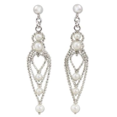 Alternate image for Handcrafted Cultured Pearl Chandelier Earrings from Thailand Droplet Chandeliers