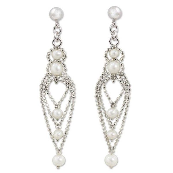 Alternate image for Handcrafted Cultured Pearl Chandelier Earrings from Thailand Droplet Chandeliers