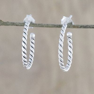 Main image for Handcrafted Sterling Silver Half-Hoop Earrings from Thailand Spiral Away