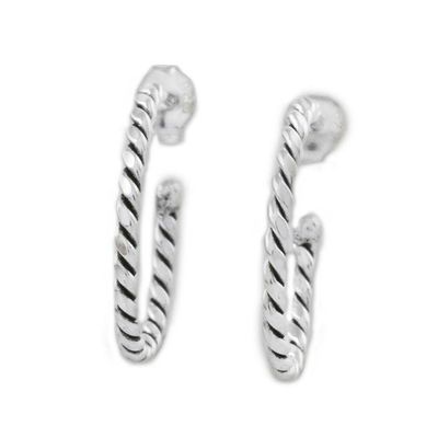 Alternate image for Handcrafted Sterling Silver Half-Hoop Earrings from Thailand Spiral Away