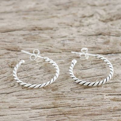 Alternate image for Handcrafted Sterling Silver Half-Hoop Earrings from Thailand Spiral Away