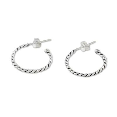 Alternate image for Handcrafted Sterling Silver Half-Hoop Earrings from Thailand Spiral Away
