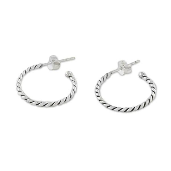 Alternate image for Handcrafted Sterling Silver Half-Hoop Earrings from Thailand Spiral Away