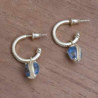 Alternate image for Gold Plated Blue Topaz Half-Hoop Dangle Earrings from Bali Vintage Gleam