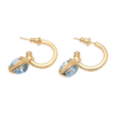 Alternate image for Gold Plated Blue Topaz Half-Hoop Dangle Earrings from Bali Vintage Gleam