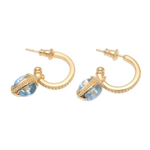 Alternate image for Gold Plated Blue Topaz Half-Hoop Dangle Earrings from Bali Vintage Gleam