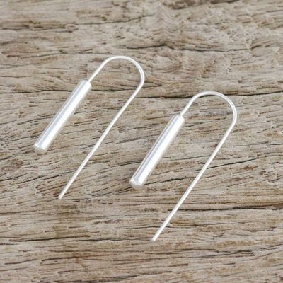 Alternate image for Cylindrical Sterling Silver Drop Earrings from Thailand Gleaming Cattails