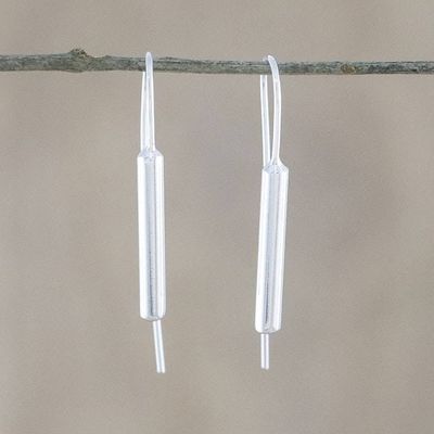 Alternate image for Cylindrical Sterling Silver Drop Earrings from Thailand Gleaming Cattails