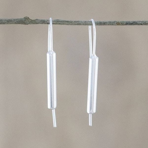 Alternate image for Cylindrical Sterling Silver Drop Earrings from Thailand Gleaming Cattails