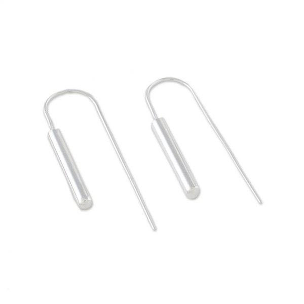 Alternate image for Cylindrical Sterling Silver Drop Earrings from Thailand Gleaming Cattails