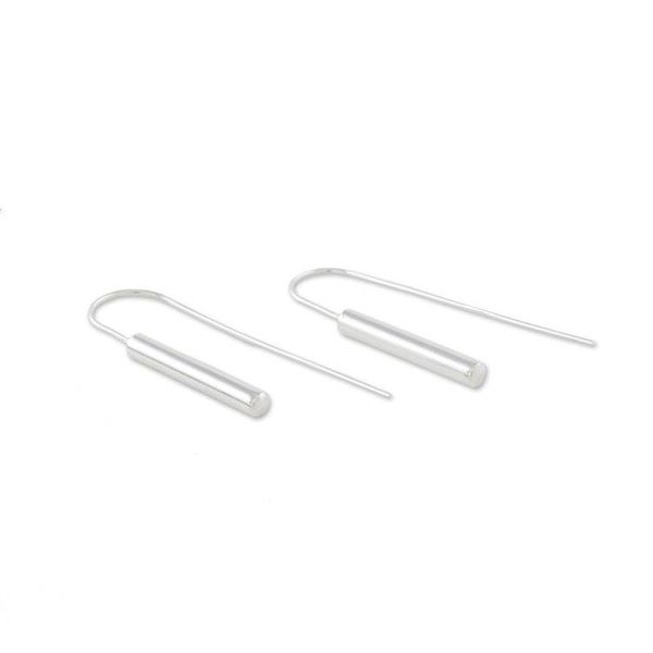 Alternate image for Cylindrical Sterling Silver Drop Earrings from Thailand Gleaming Cattails