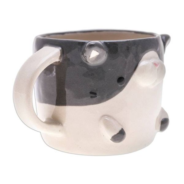 Alternate image for Thai Handcrafted 9 oz Glazed Ceramic Cat Mug Bicolor Cat Morning