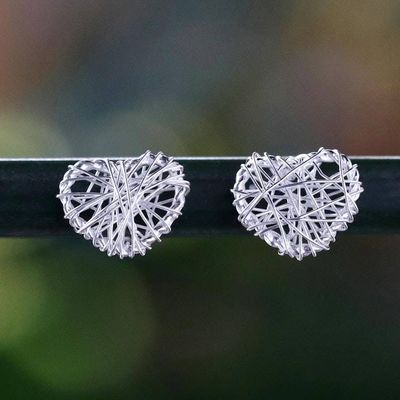 Alternate image for Sterling Silver Wrapped Heart Earrings Crafted in Thailand Heart Wrap