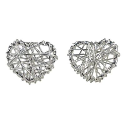 Alternate image for Sterling Silver Wrapped Heart Earrings Crafted in Thailand Heart Wrap