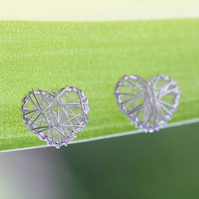 Alternate image for Sterling Silver Wrapped Heart Earrings Crafted in Thailand Heart Wrap