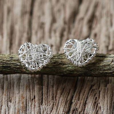 Alternate image for Sterling Silver Wrapped Heart Earrings Crafted in Thailand Heart Wrap