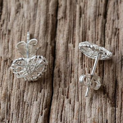 Alternate image for Sterling Silver Wrapped Heart Earrings Crafted in Thailand Heart Wrap
