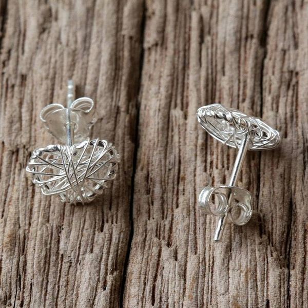 Alternate image for Sterling Silver Wrapped Heart Earrings Crafted in Thailand Heart Wrap