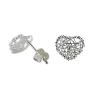 Alternate image for Sterling Silver Wrapped Heart Earrings Crafted in Thailand Heart Wrap