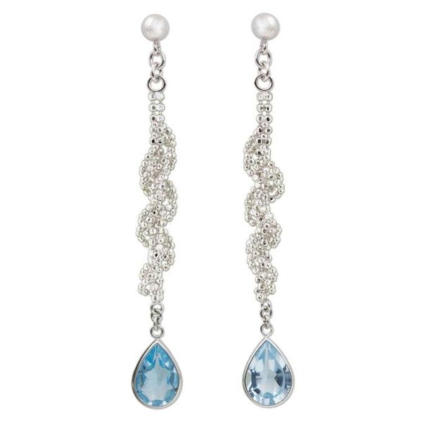 Alternate image for Sterling Silver Ball Chain and Blue Topaz Dangle Earrings Blue Rose Teardrop