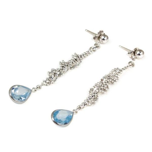 Alternate image for Sterling Silver Ball Chain and Blue Topaz Dangle Earrings Blue Rose Teardrop