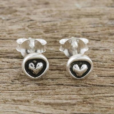 Primary image for Sterling Silver Circle Frame Petite Heart Stud Earrings Little Heart