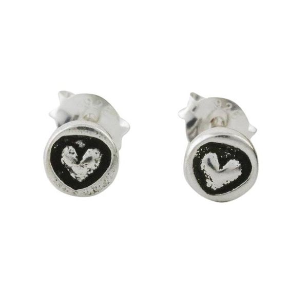 Alternate image for Sterling Silver Circle Frame Petite Heart Stud Earrings Little Heart