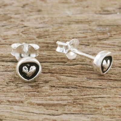 Alternate image for Sterling Silver Circle Frame Petite Heart Stud Earrings Little Heart