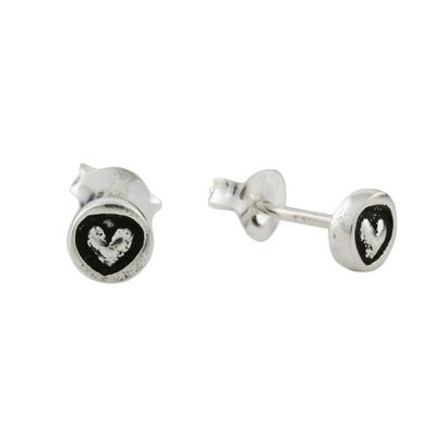 Alternate image for Sterling Silver Circle Frame Petite Heart Stud Earrings Little Heart