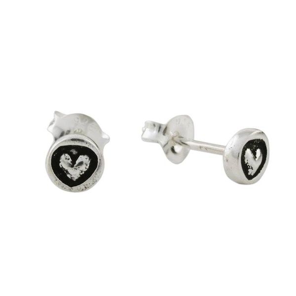 Alternate image for Sterling Silver Circle Frame Petite Heart Stud Earrings Little Heart