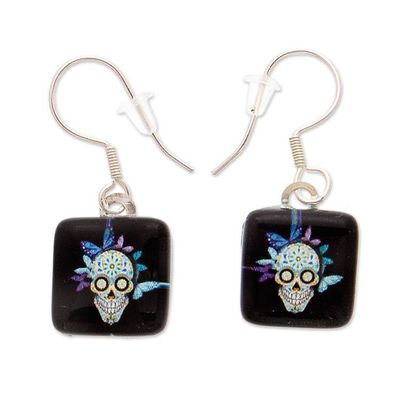 Alternate image for Decoupage on Glass Dangle Earrings with Catrina Motif Petite Butterfly Catrina
