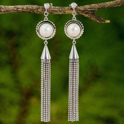 Primary image for Cultured Pearl Handcrafted  Waterfall Earrings from Thailand Rainfall Chandeliers