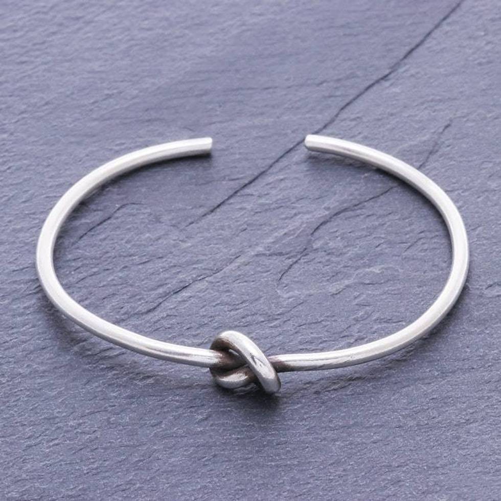 Handmade Karen Silver Knotted Cuff Bracelet 'Gentle Knot'