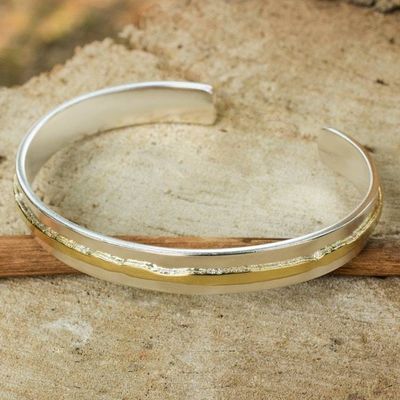Alternate image for Gold Accent Sterling Silver Matte Cuff Bracelet Ripple Effect II