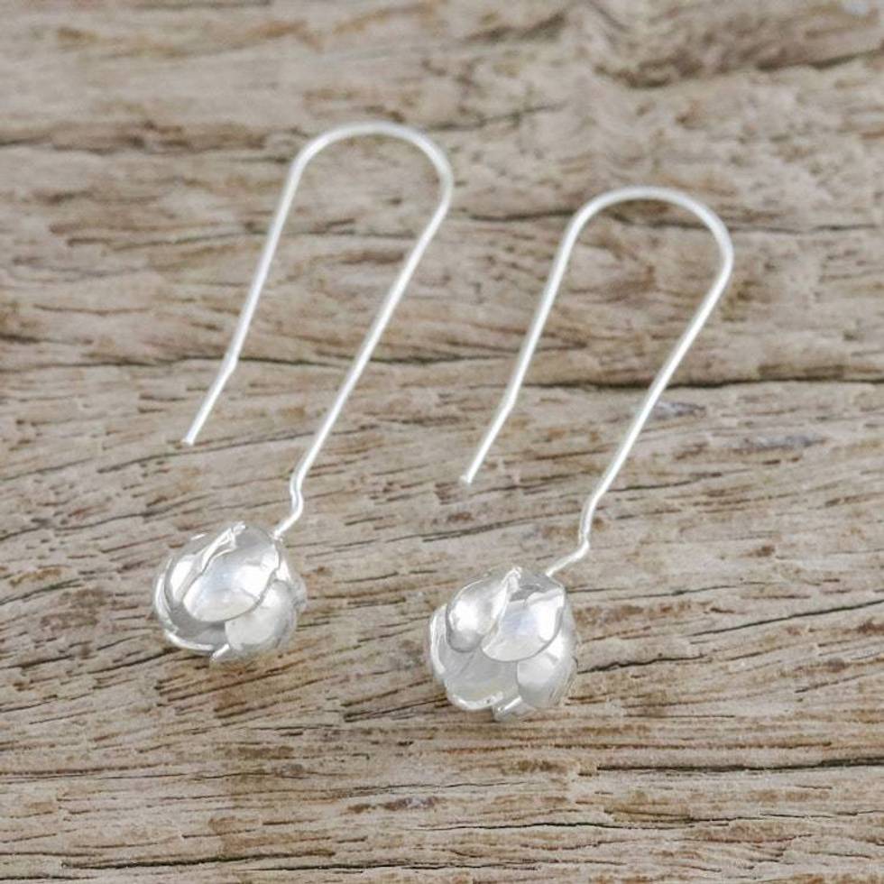 Sterling Silver Blossom Drop Earrings from Thailand 'Hanging Blossoms'