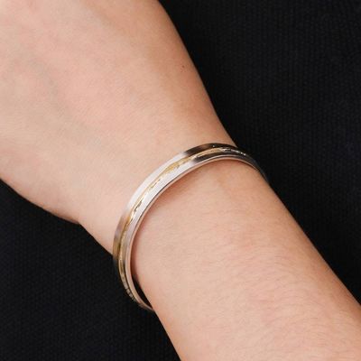 Alternate image for Gold Accent Sterling Silver Matte Cuff Bracelet Ripple Effect II