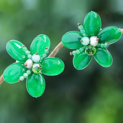 Alternate image for Floral Quartz and Cultured Pearl Clip-On Earrings in Green Nature Spring