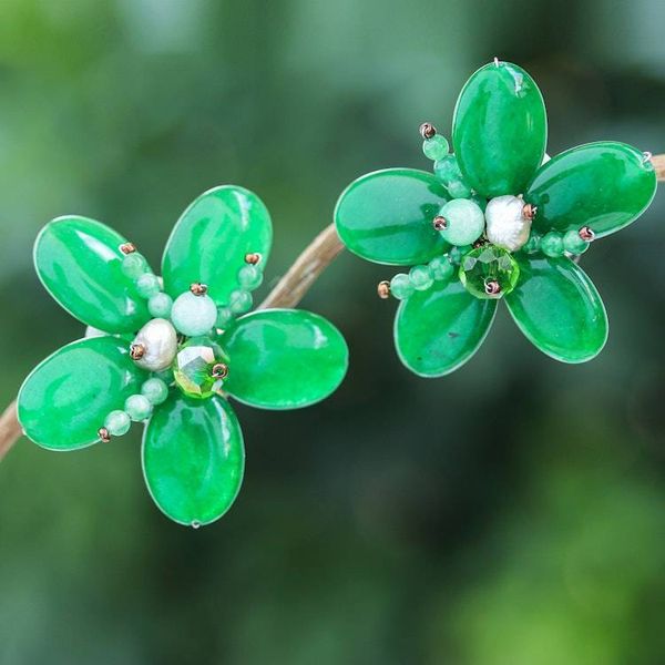 Alternate image for Floral Quartz and Cultured Pearl Clip-On Earrings in Green Nature Spring