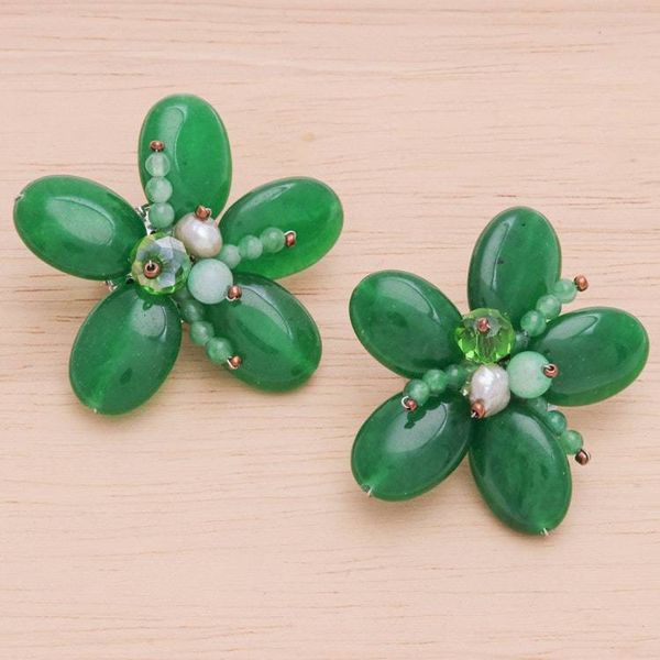 Alternate image for Floral Quartz and Cultured Pearl Clip-On Earrings in Green Nature Spring