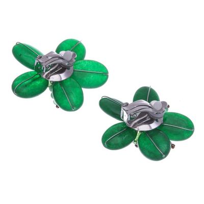 Alternate image for Floral Quartz and Cultured Pearl Clip-On Earrings in Green Nature Spring
