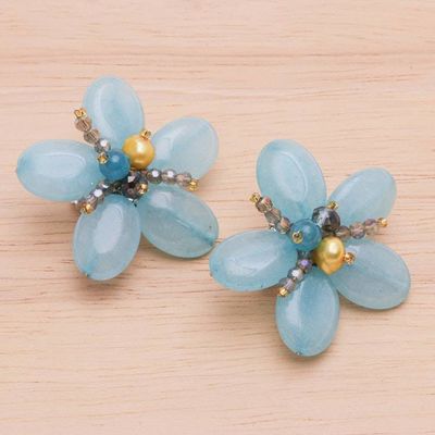 Alternate image for Floral Quartz and Cultured Pearl Clip-On Earrings in Blue Ice Spring