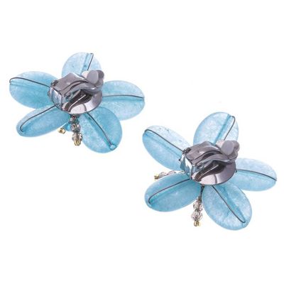 Alternate image for Floral Quartz and Cultured Pearl Clip-On Earrings in Blue Ice Spring