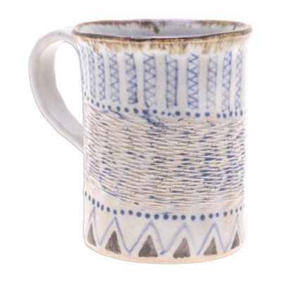 Alternate image for Textured Antique Ceramic Mug with Geometric Patterns Blue Essence