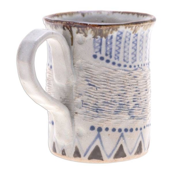 Alternate image for Textured Antique Ceramic Mug with Geometric Patterns Blue Essence