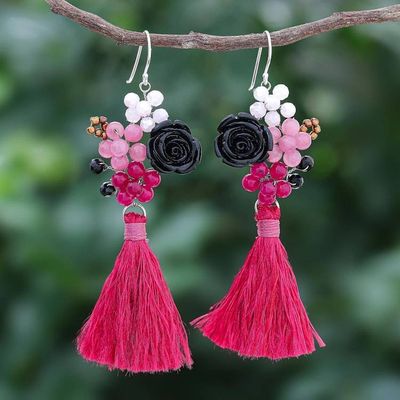 Alternate image for Quartz and Glass Beaded Dangle Earrings Candy Bouquet in Deep Pink
